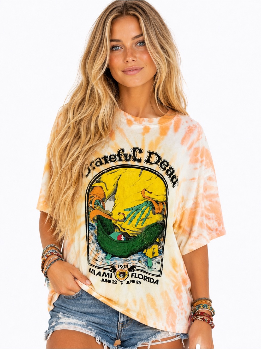 Grateful Dead 1974 Miami Florida Tie Dye Graphic Tee H&M Divided Oversized Small
